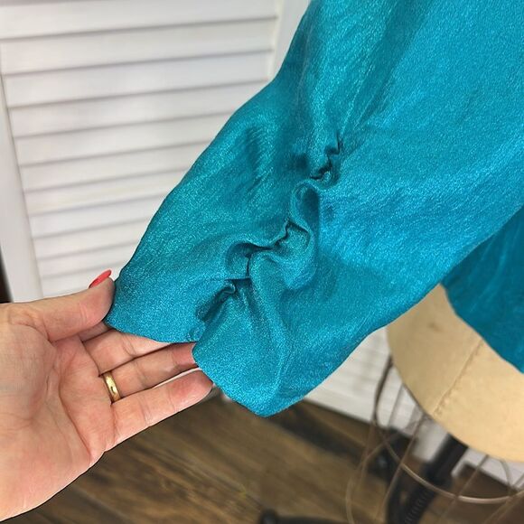 Chico’s Turquoise Peplum Jacket Size 3 (16) XL Sheen Lightweight - Picture 7 of 15